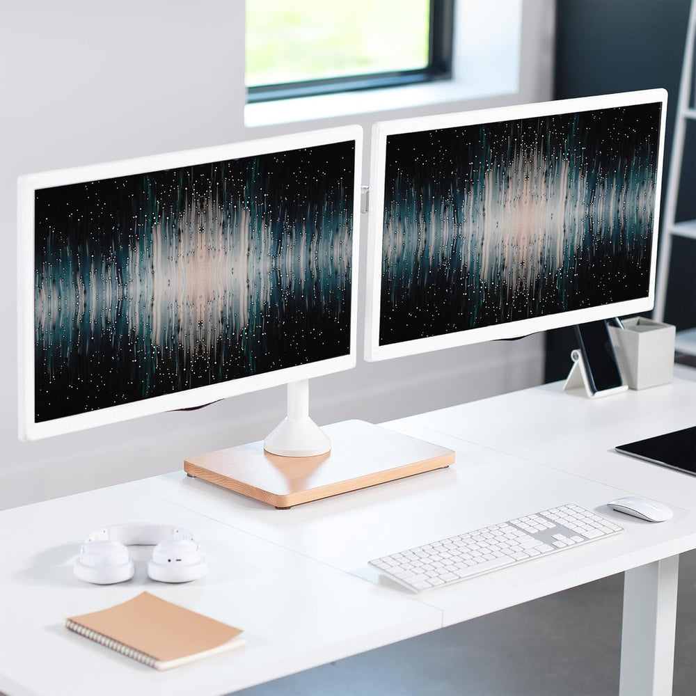 Soporte Doble de Monitor VIVO, Base de Madera, STAND-V002FD-W