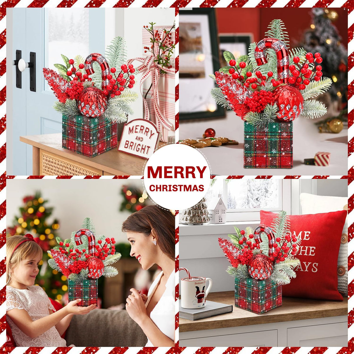 Mini árbol de Navidad artificial, decoraciones con adornos, grande