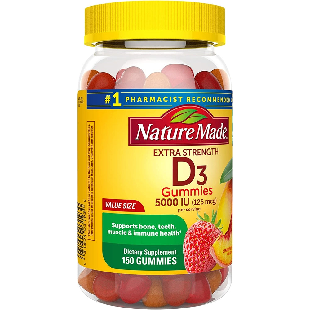 Suplemento Vitamina D3 extra fuerte 5000 IU 125mcg 150 gomit