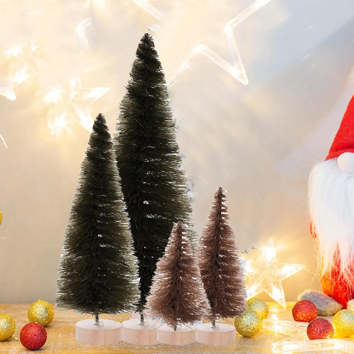 40Pcs Mini Árboles de Navidad Yookat con Base de Madera