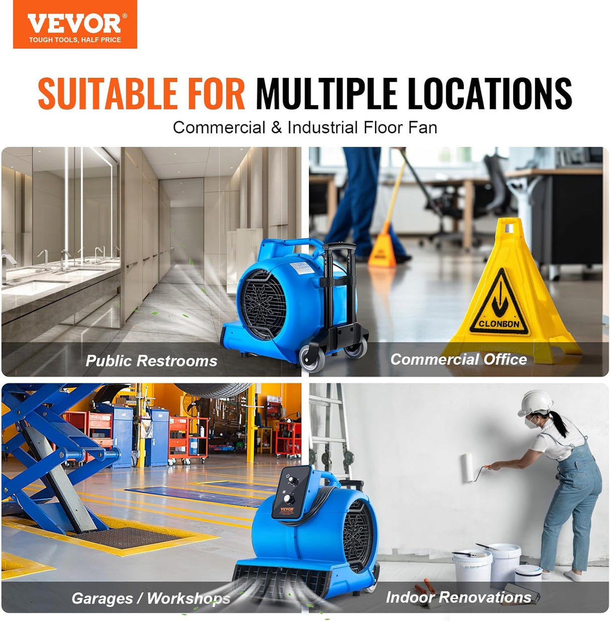 VEVOR Soplador de Piso 4000 CFM, 3 Velocidades, Portátil