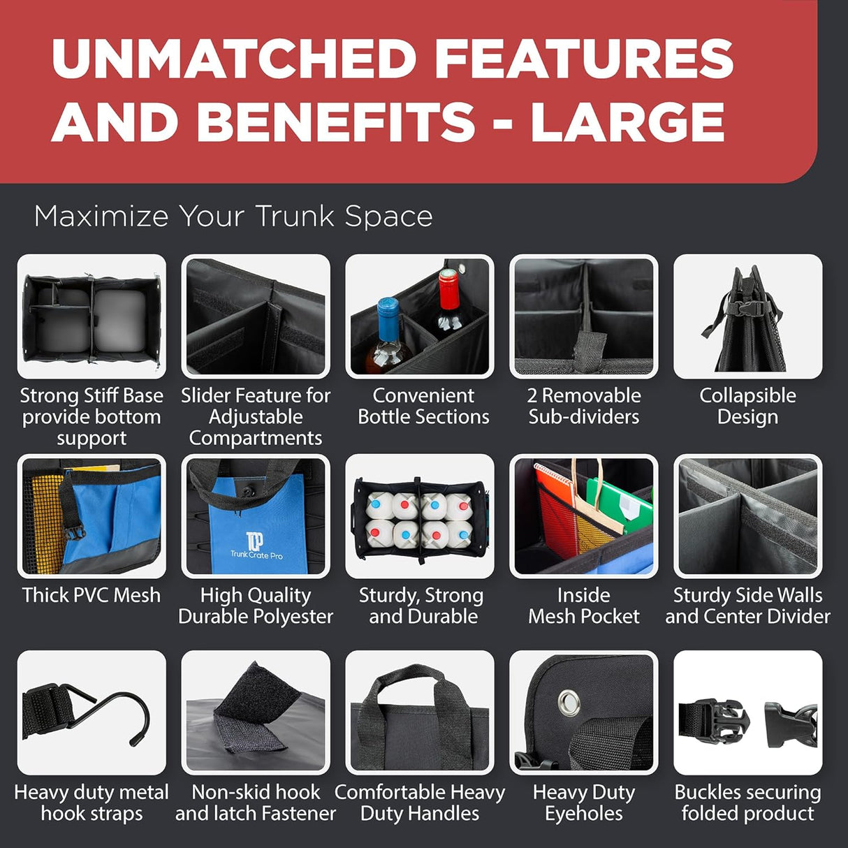 Organizador de Maletero TRUNKCRATEPRO - Capacidad Grande, Plegable