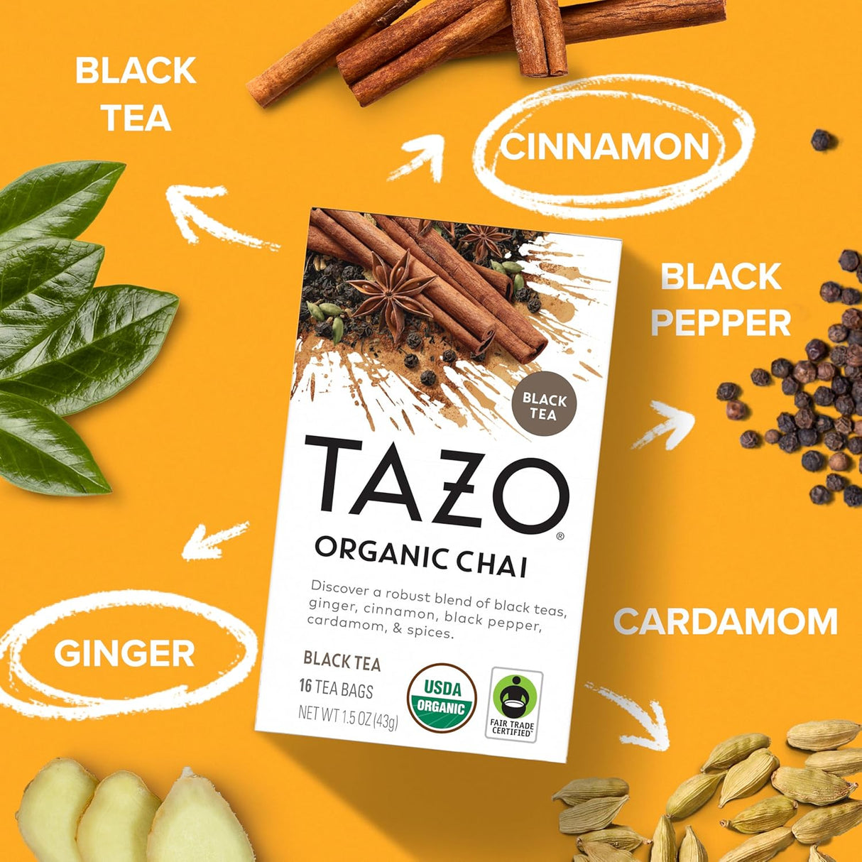 Tazo Té Negro Chai Orgánico 16 Bolsas Caffeinado