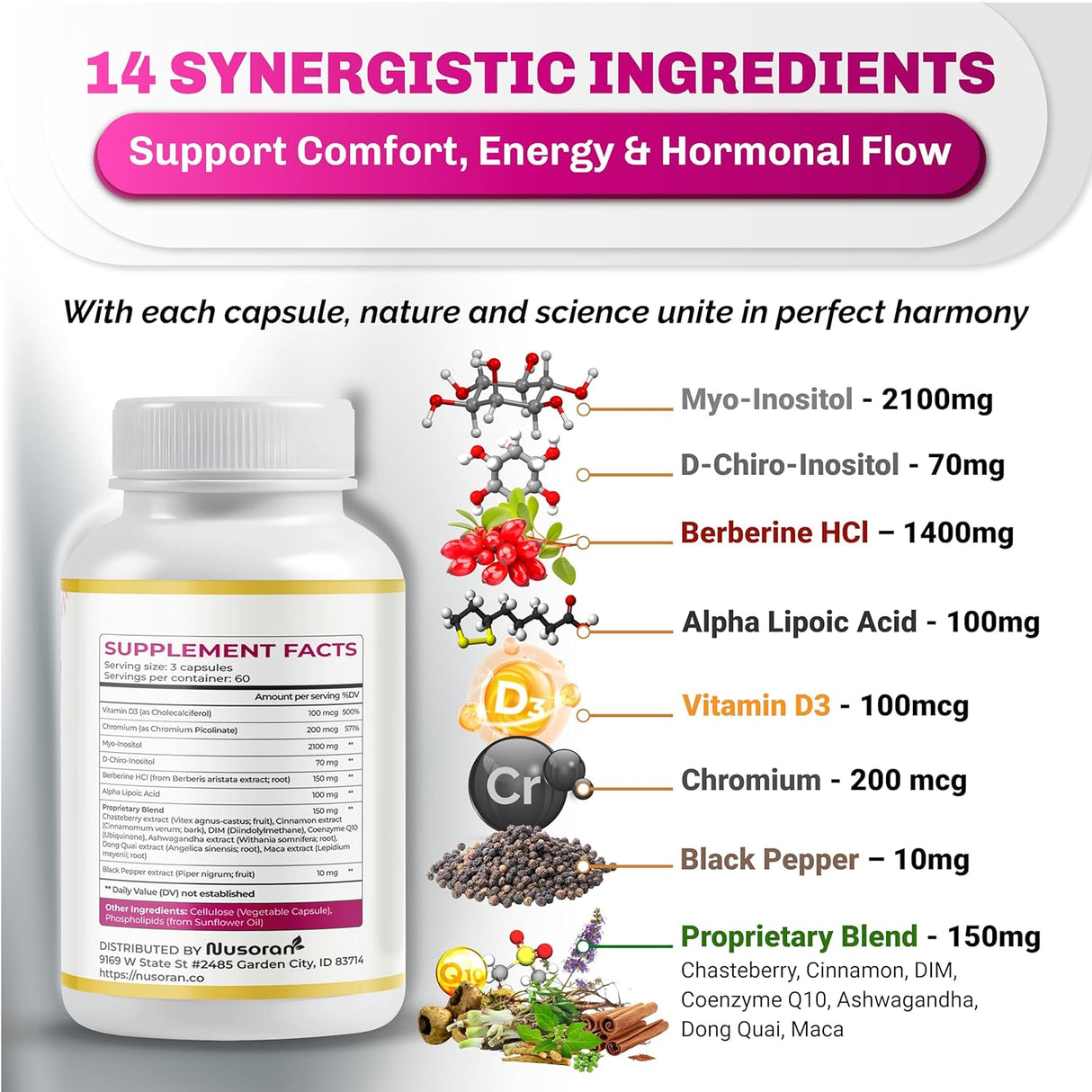 Ultra Inositol 2580mg 14-en-1 USA 180 Cápsulas