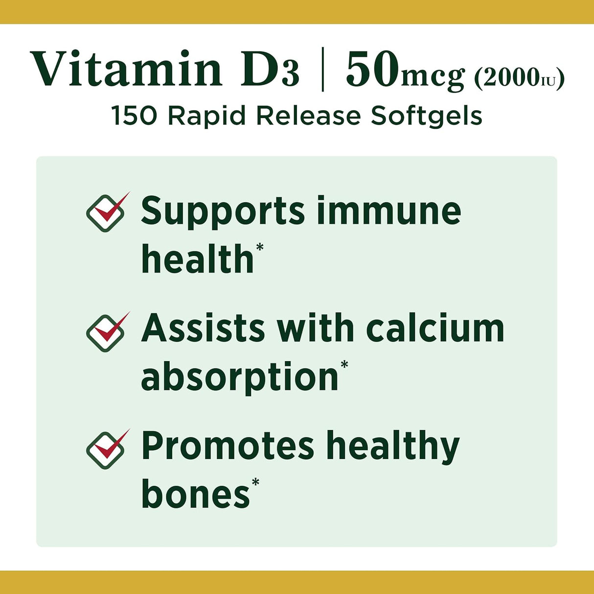 Vitamin D3 2000IU, Nature's Bounty, 150 Gelatinas Suplemento