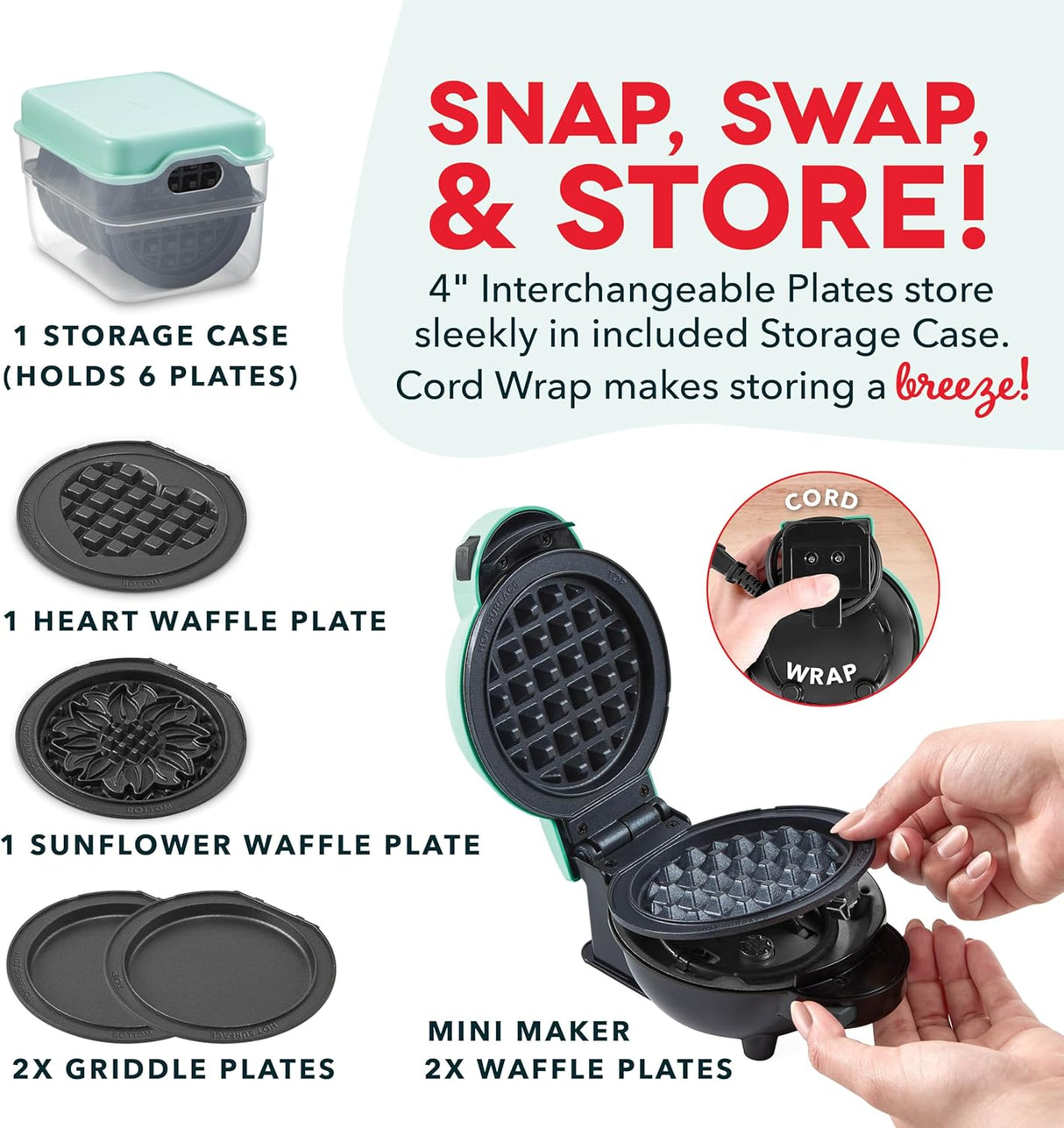 Mini Waffle Maker DASH Multimaker, 4 en 1, Placas Removibles