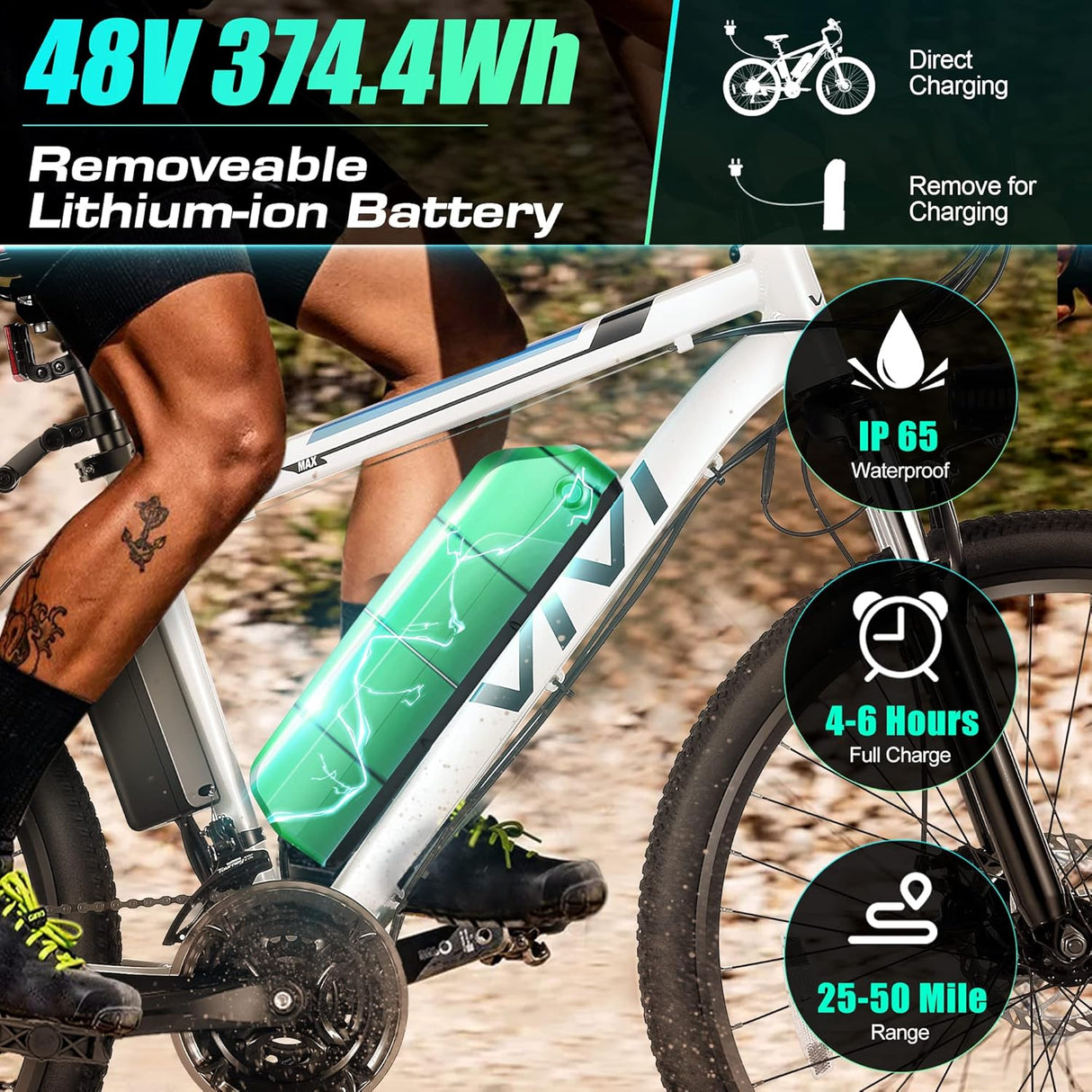 Bicicleta Eléctrica Vivi 26 780W, Batería Removible, 21 Velocidades