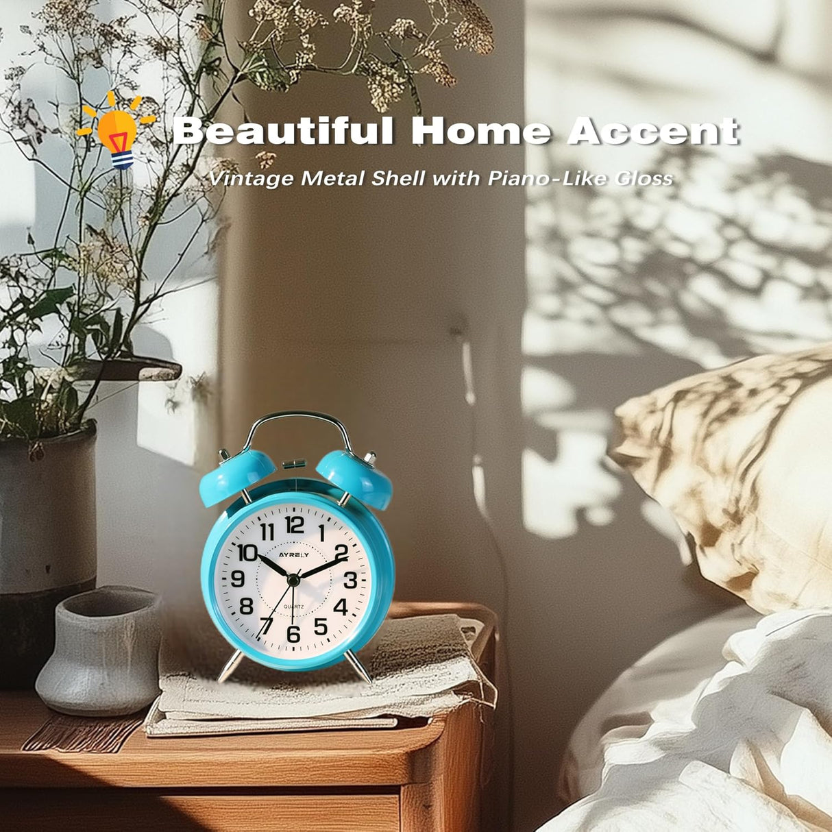 Reloj despertador de campanas para dormilones, silencioso 4