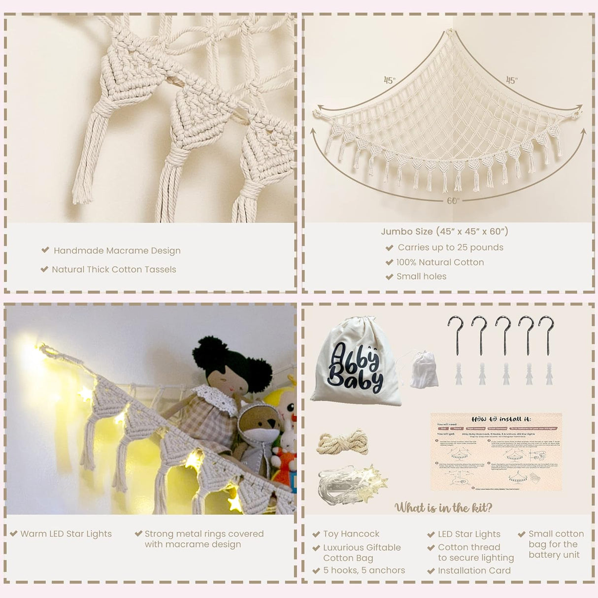 Hamaca de Almacenamiento de Juguetes, Extra Large, 25LB, LED