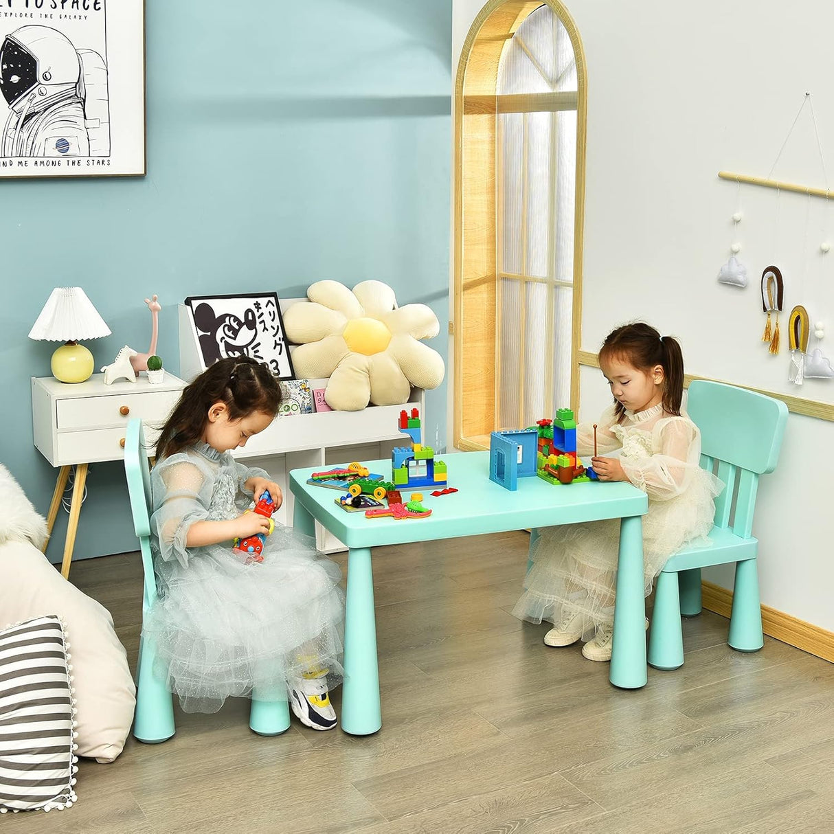 Juego de mesa y silla para niños 3 piezas de plástico