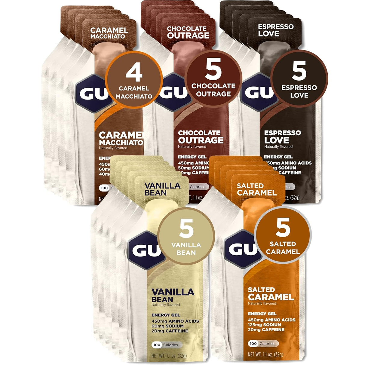Gel Energético GU, Vegan, Sin Gluten, 24 unidades, Sabores Variados