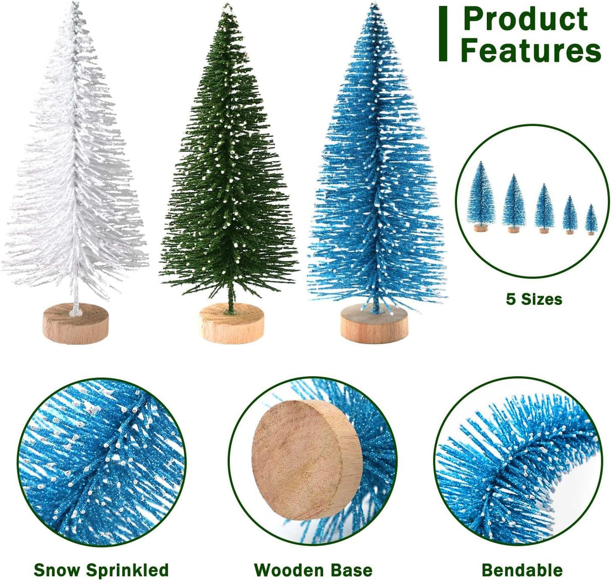 Mini Árboles de Navidad Artificiales con Base de Madera para Decoración
