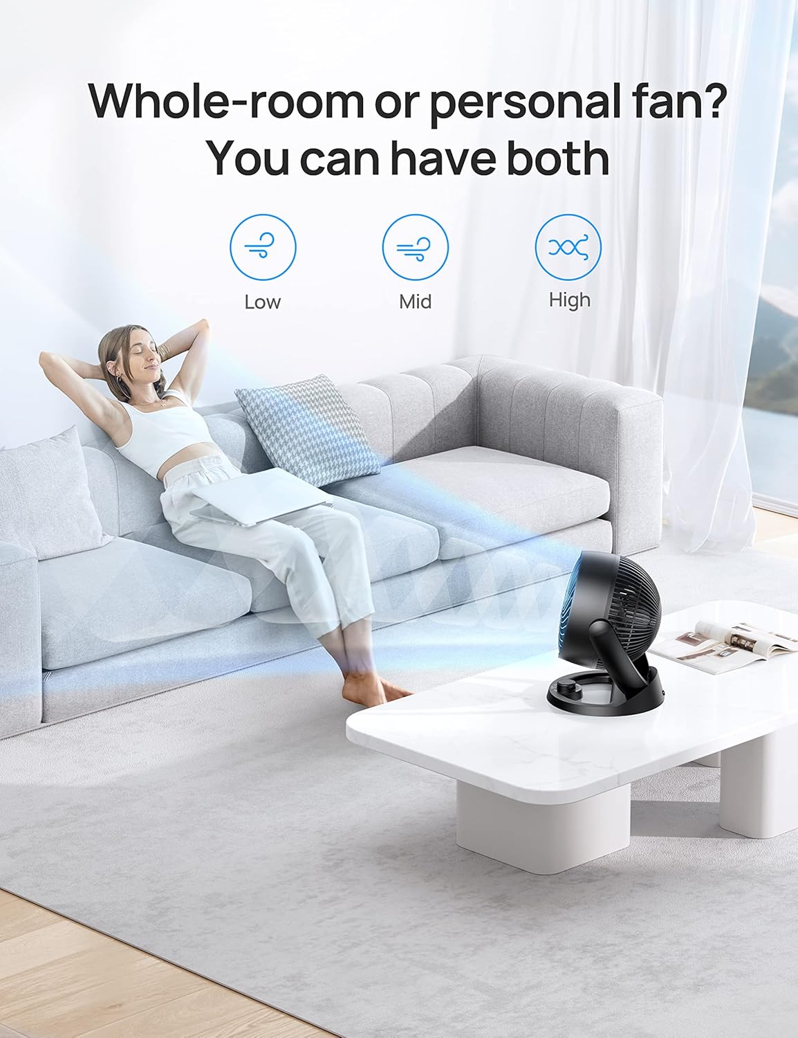 Ventilador Dreo 12, 70ft Aire Potente, 28db, 3 Velocidades