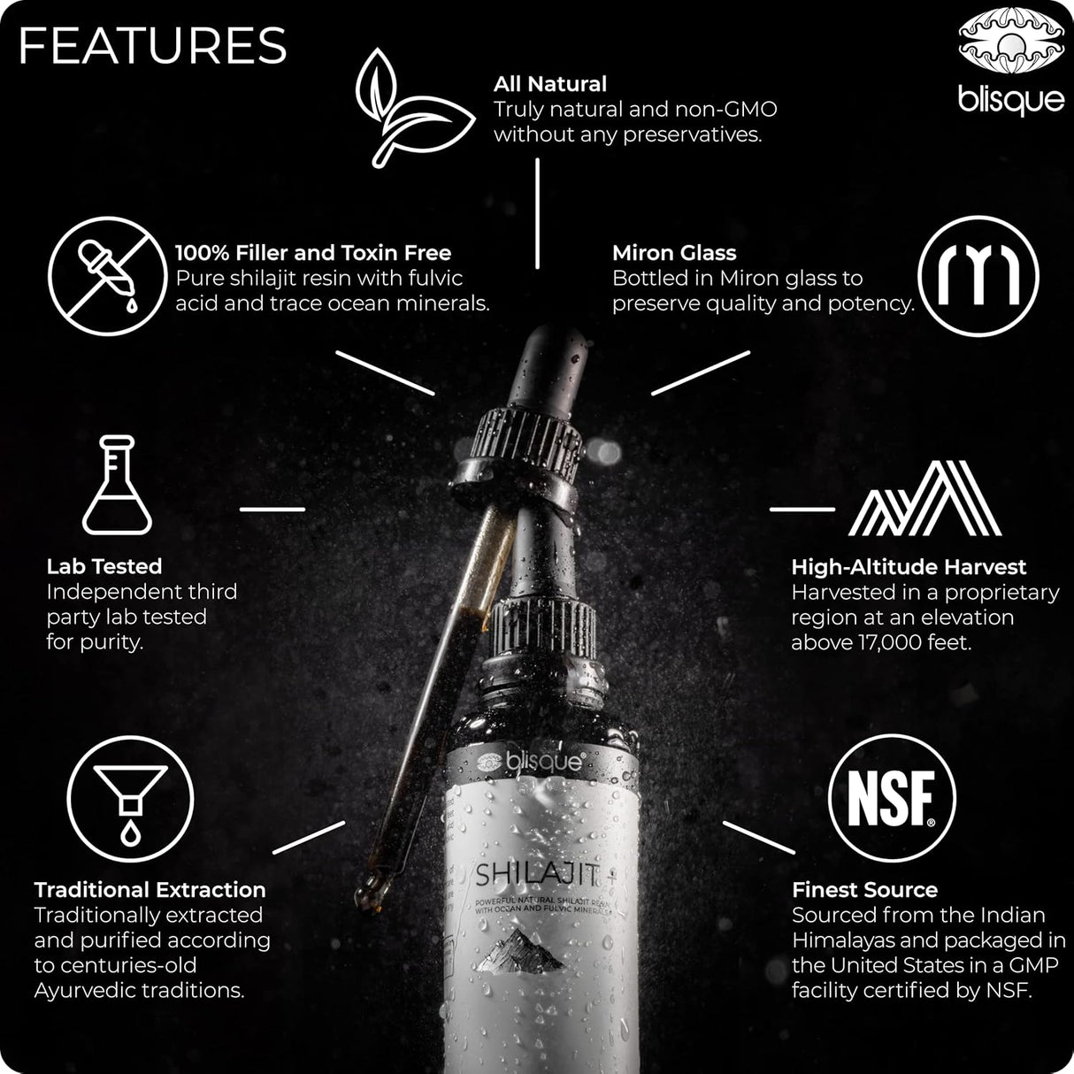 Suplemento Gotas minerales de resina Shilajit del Himalaya