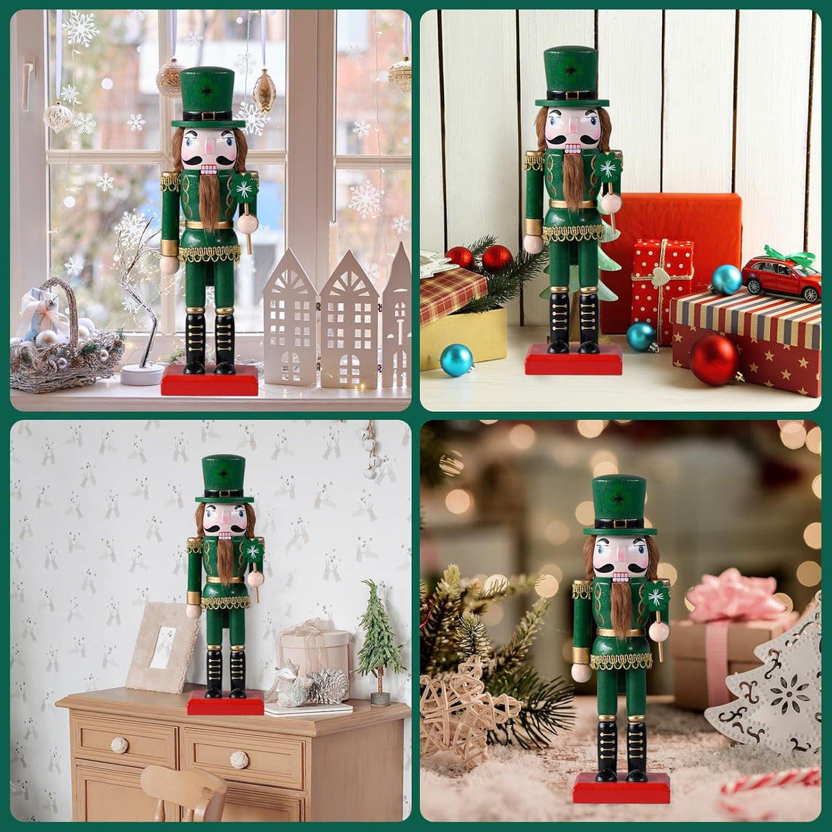 Adornos Navideños de Trébol de Cuatro Hojas - Figuras de Madera