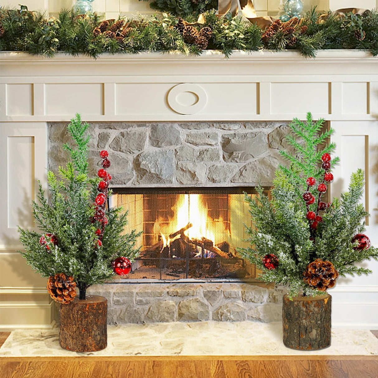 Decoraciones de Mesa Navidad Blissun, 2 Árboles Artificiales