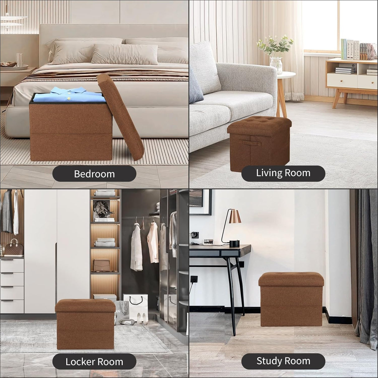 Ottomán de almacenamiento, reposapiés plegable con espuma, 350 lbs