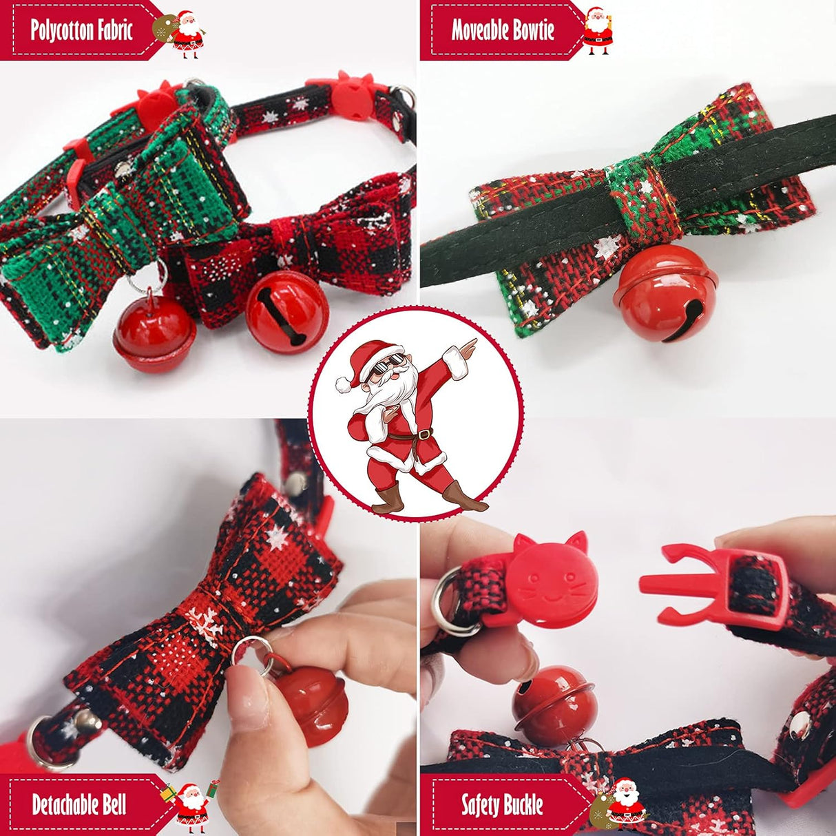 Disfraces Juego de 2 collares de gato de Navidad talla única