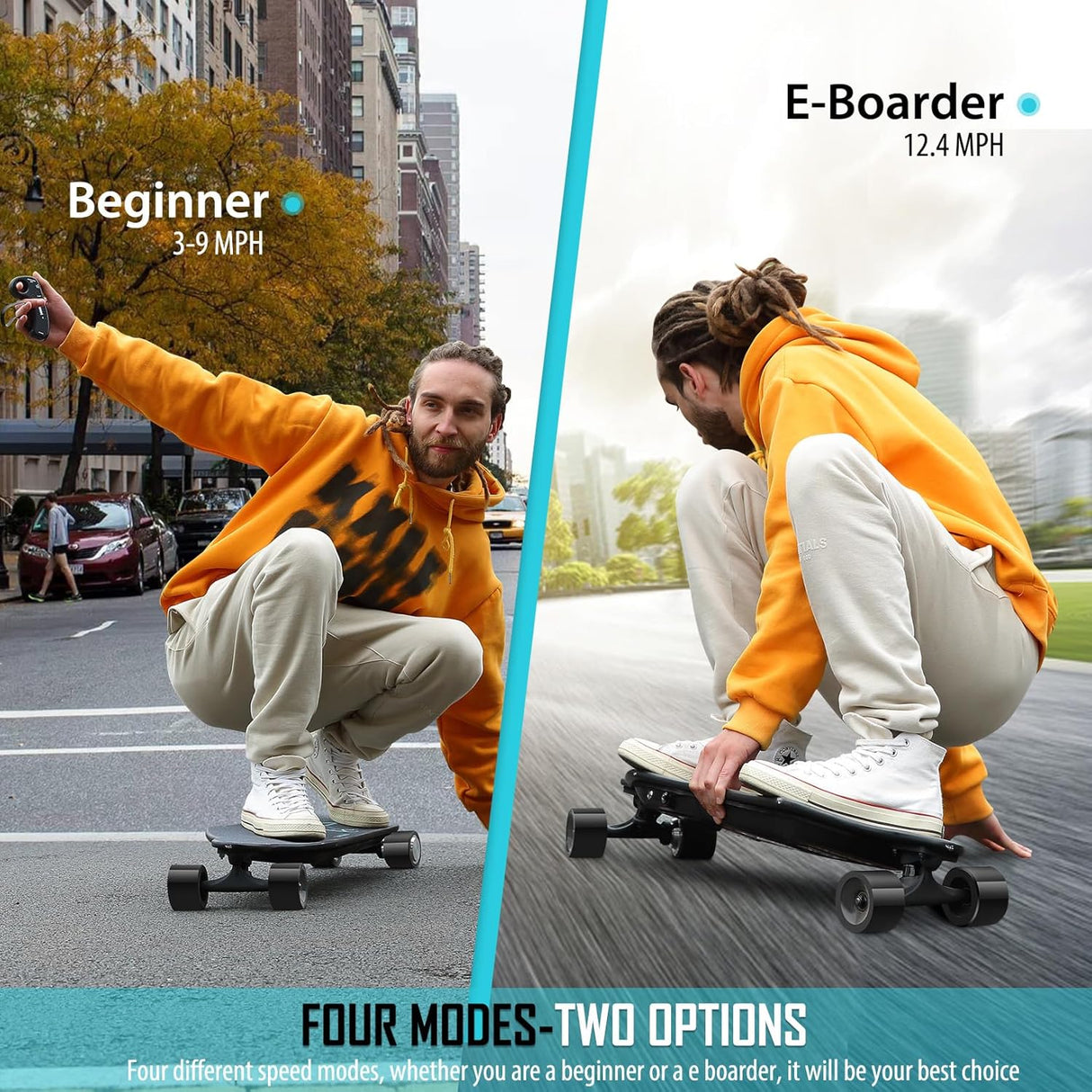 Skateboard eléctrico 350W-1200W, 12.4-28 MPH, 11-16 millas