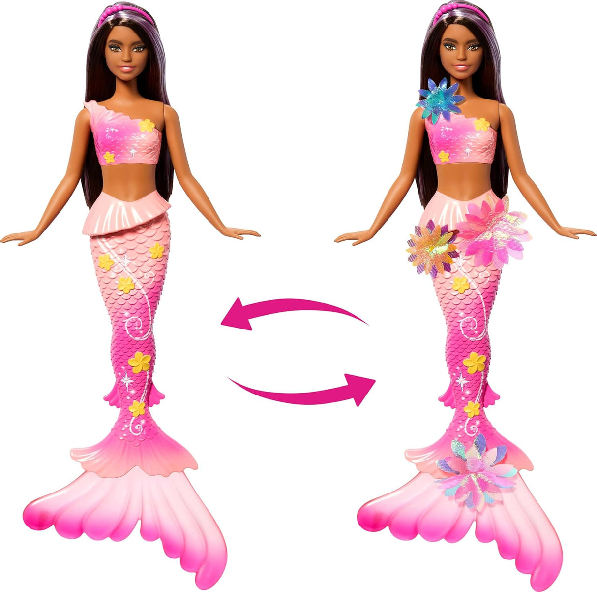 Barbie Muñeca Sirena con Flores Sorpresa, Cabello Largo