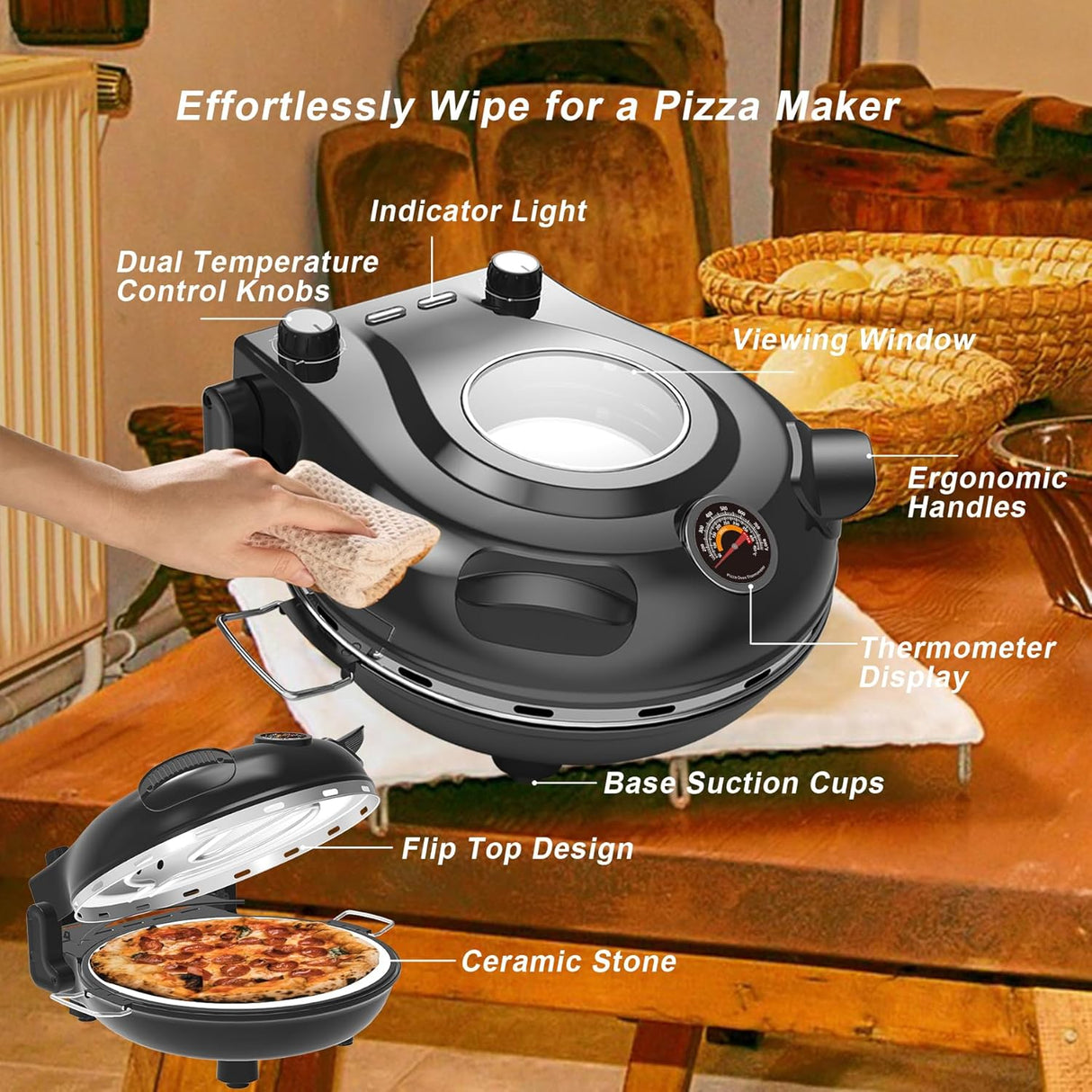 Horno de Pizza Eléctrico 12, 1200W, Upgrade Pizza Oven