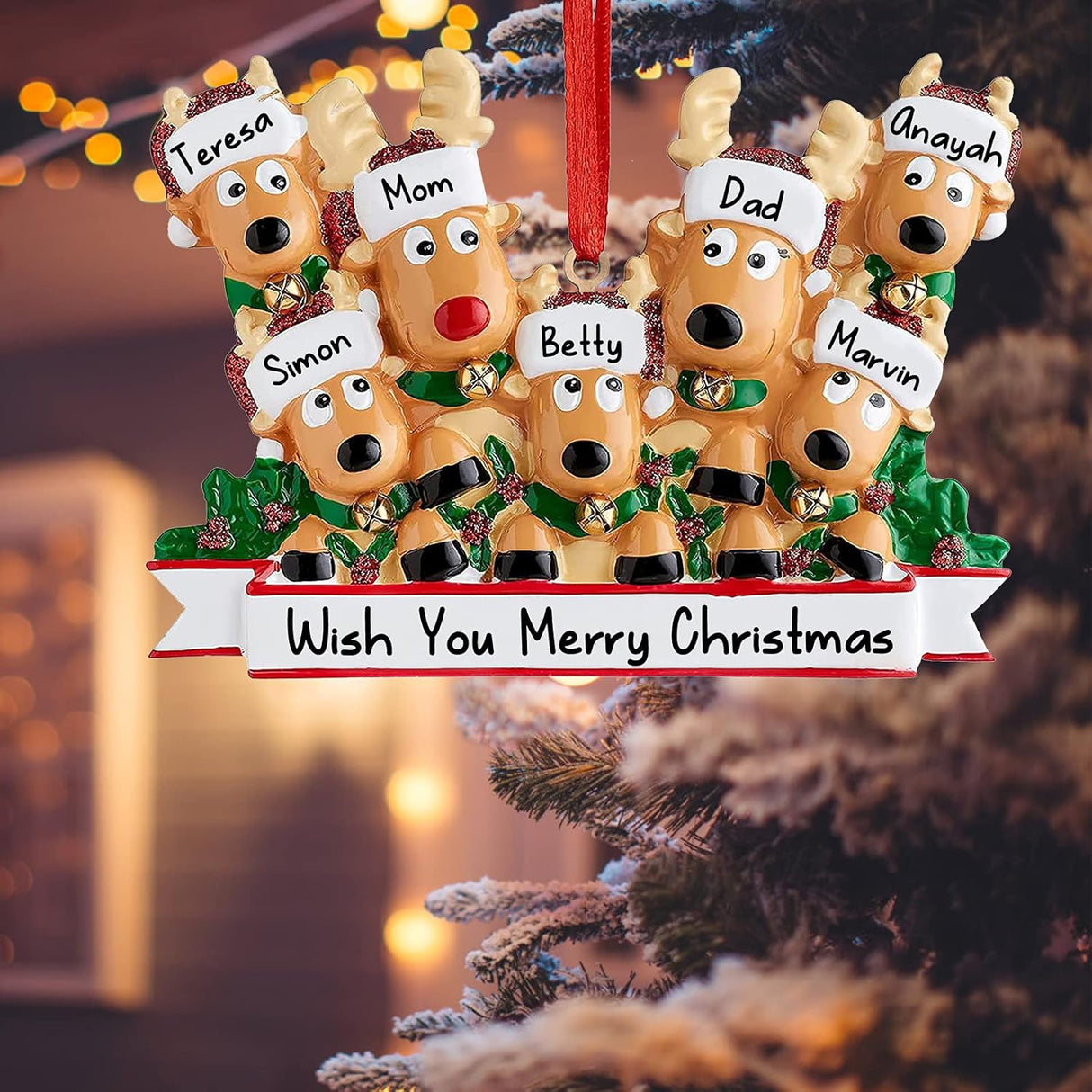 Adornos Navideños Personalizados Renos - Familiar de 4 Personas