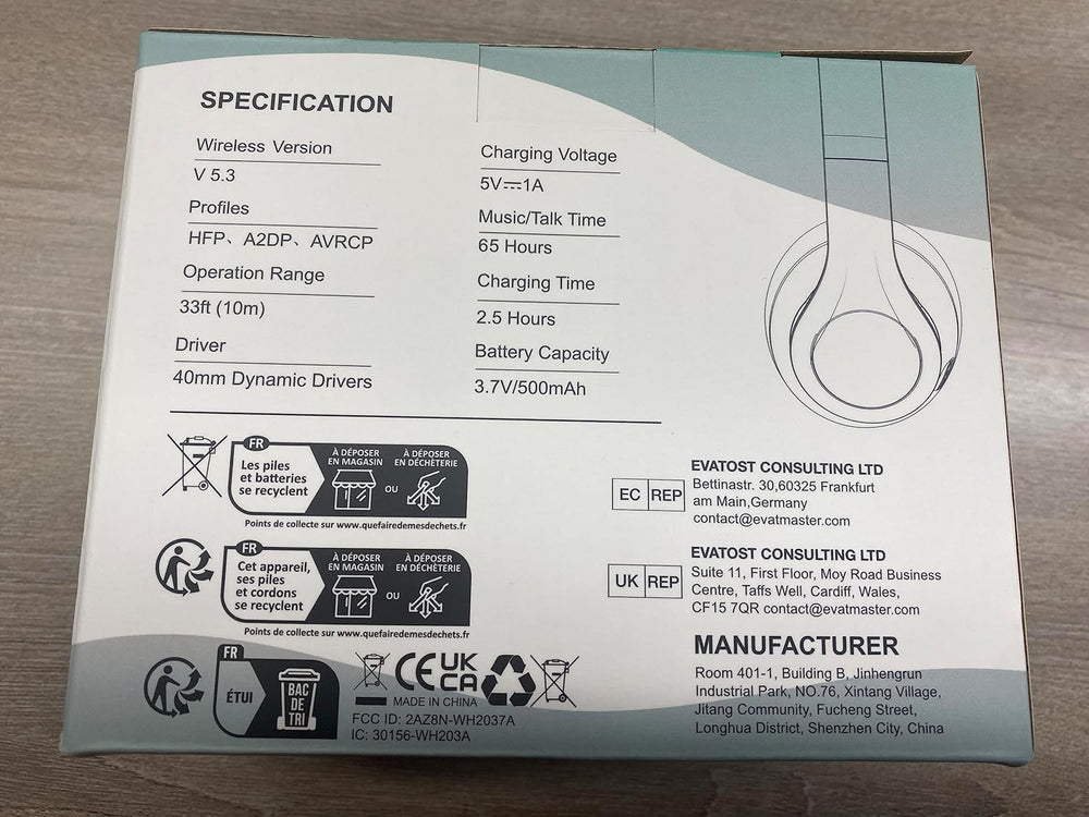 Auriculares Bluetooth Uliptz, 65H, 6EQ, HiFi, Plegables