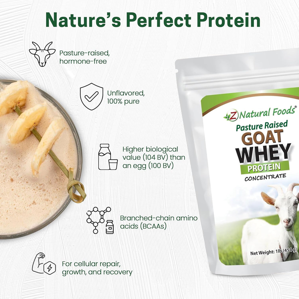 Proteína de suero de cabra Z Natural Foods 1 lb
