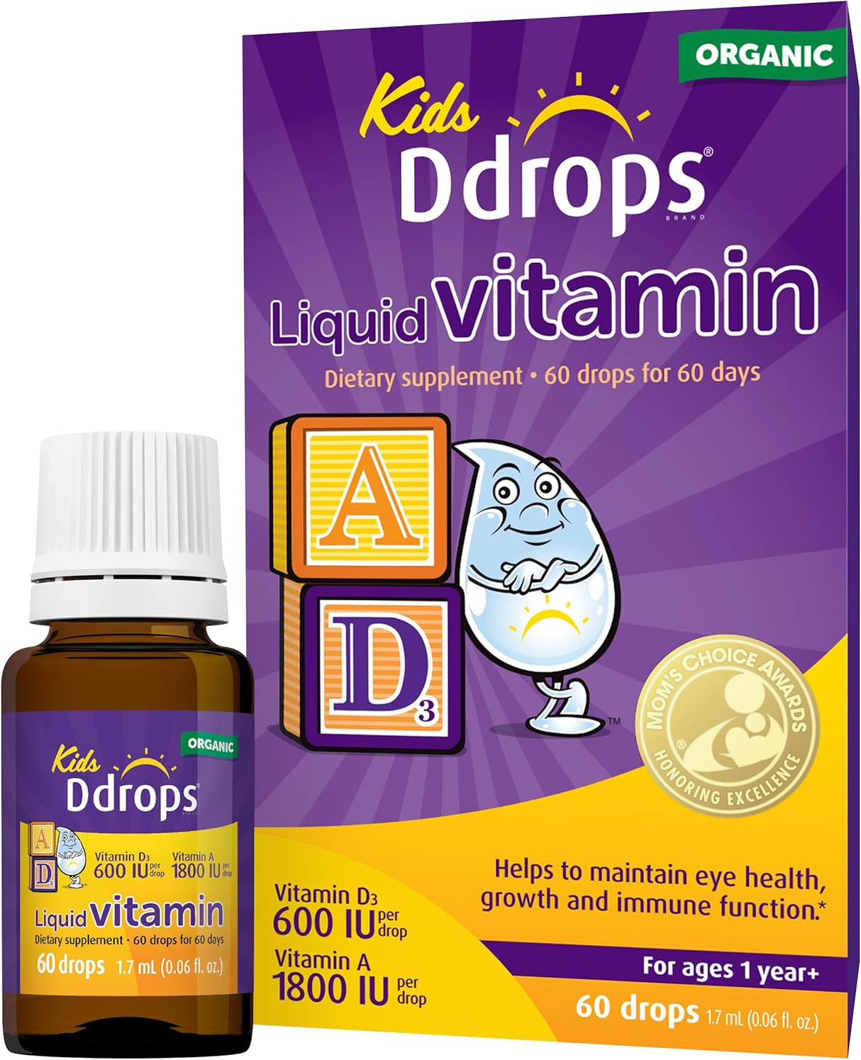 Ddrops Kids Vitaminas Líquidas Orgánicas A+D, 60 gotas