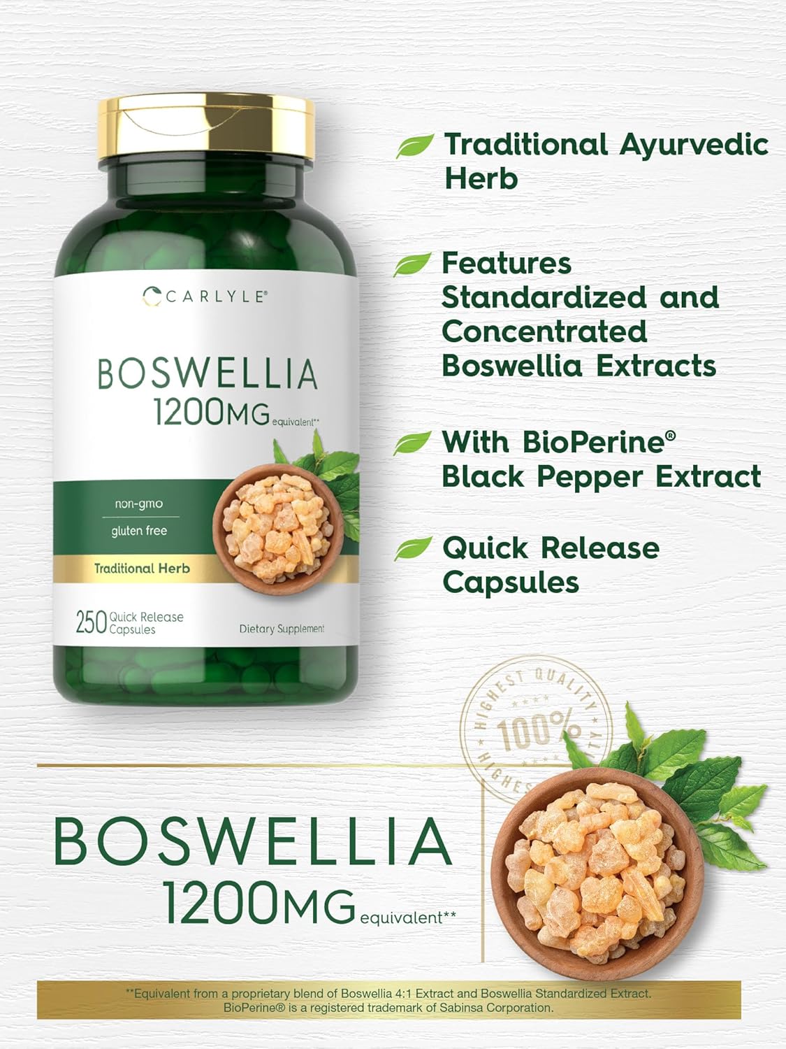Cápsulas Extracto de Boswellia Serrata con Pimienta Negra 1200mg