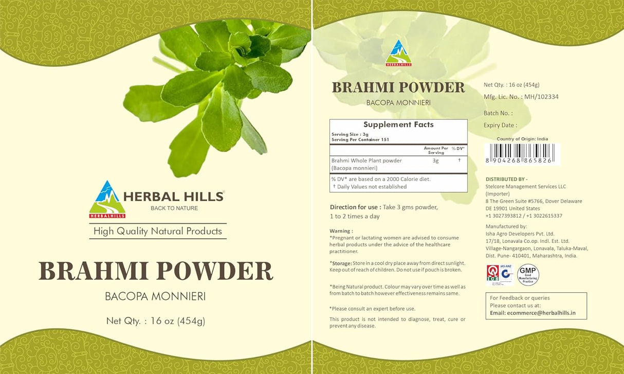 Suplemento Brahmi Powder Bacopa Monnieri Cuidado Cabello