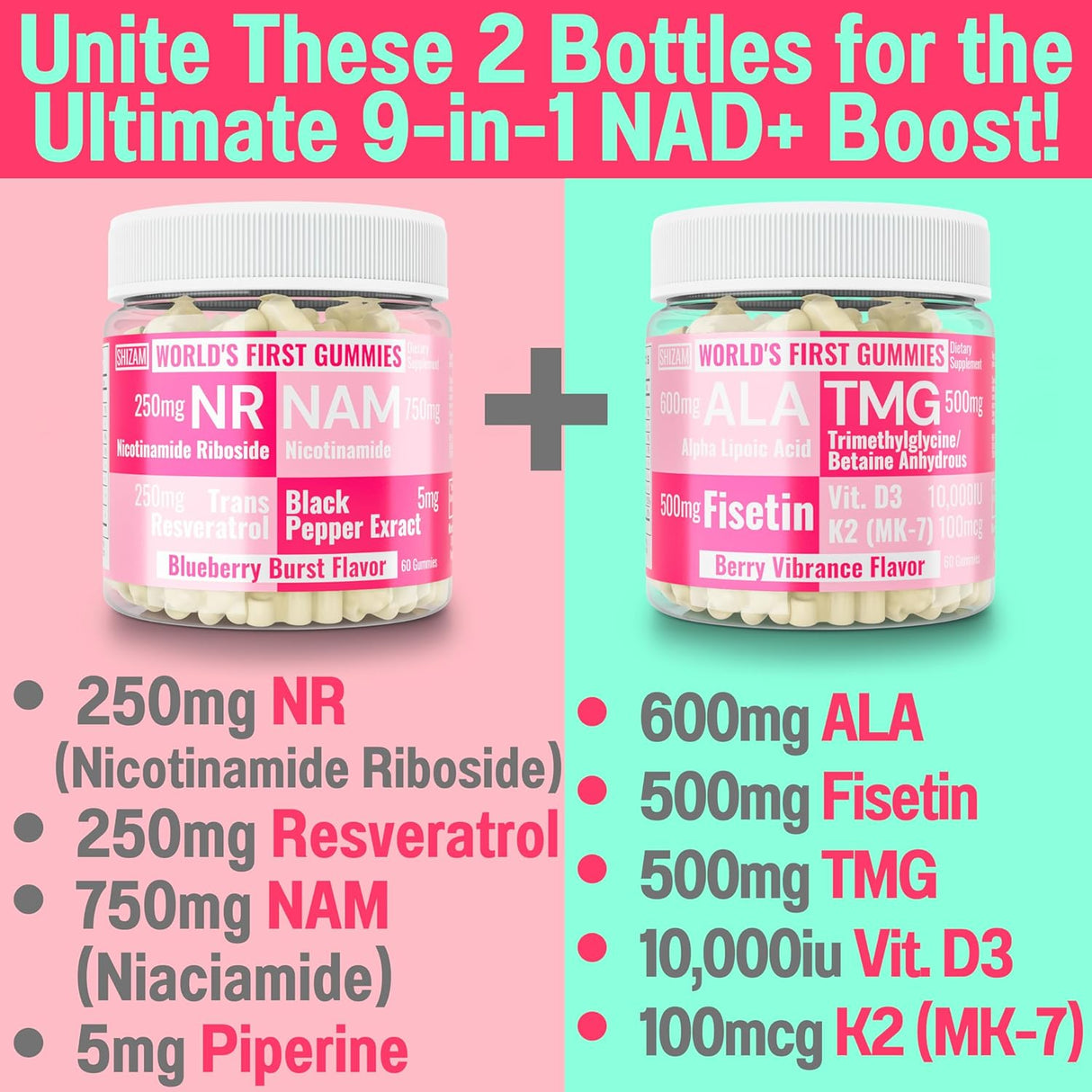 Suplemento Nicotinamida Riboside NR NAM Resveratrol Gomitas