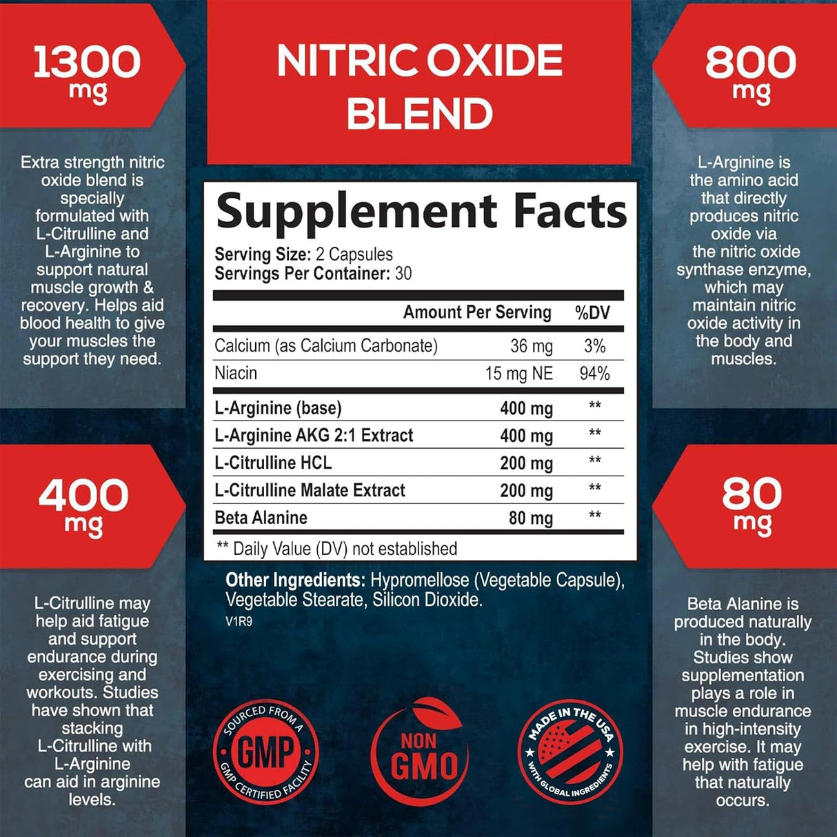 Suplemento Nitric Oxide Extra Fuerte - L Arginina 60 Cápsulas