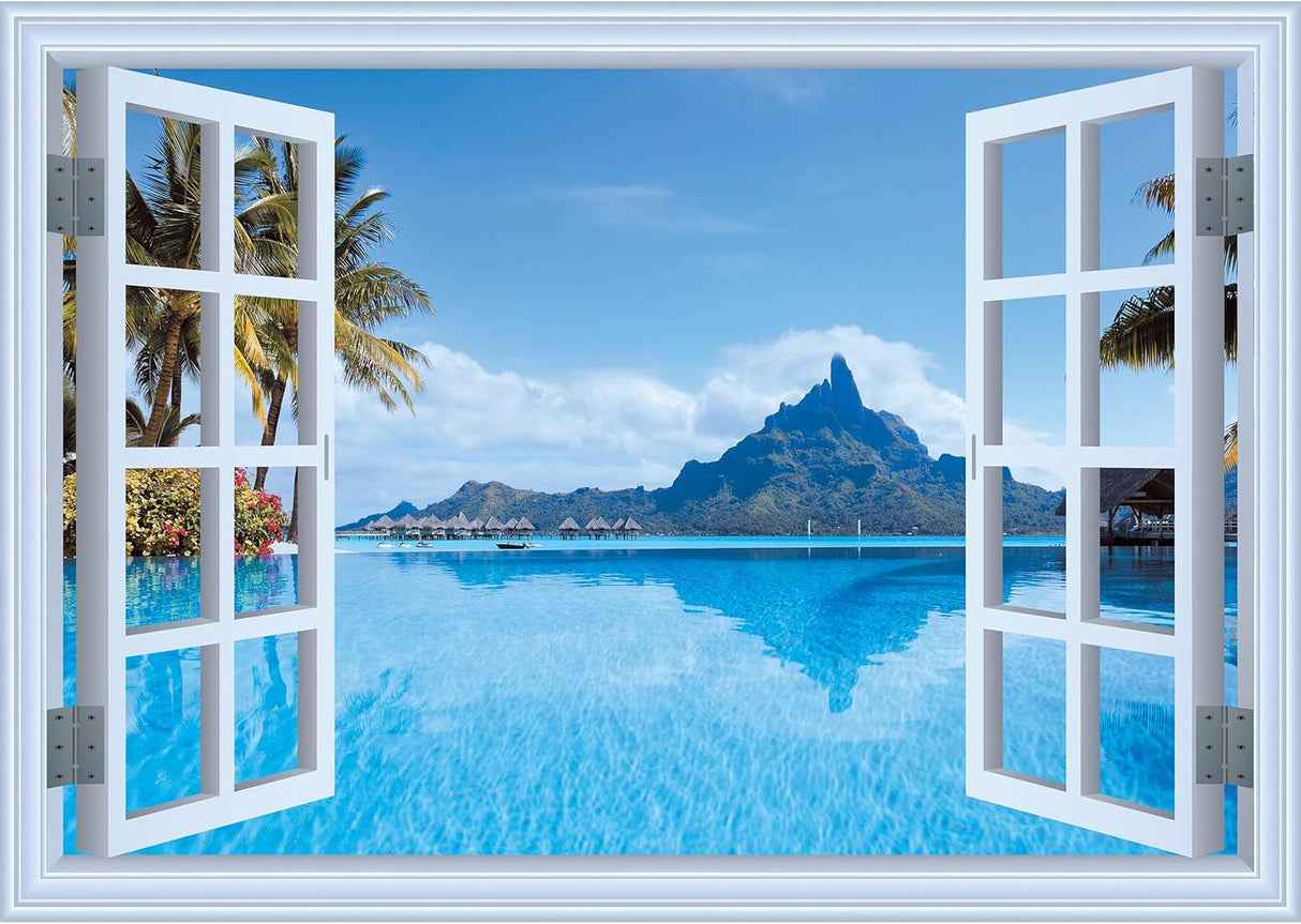 Adhesivo de pared falso para ventana, vista frente al mar