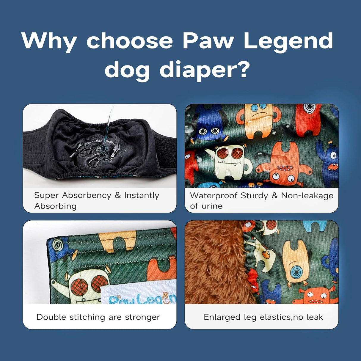 Paw Legend Pañales lavables vientre cachorros(paquete 3, S)