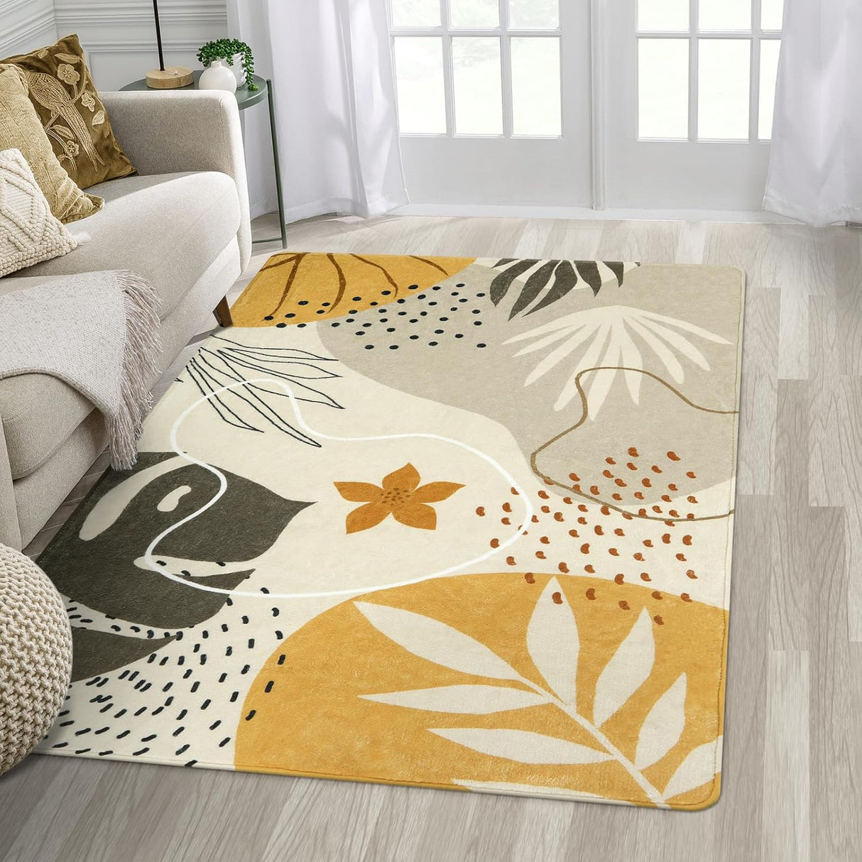 Alfombra bohemia lavable de 3 x 5 pies, Beige Lahome