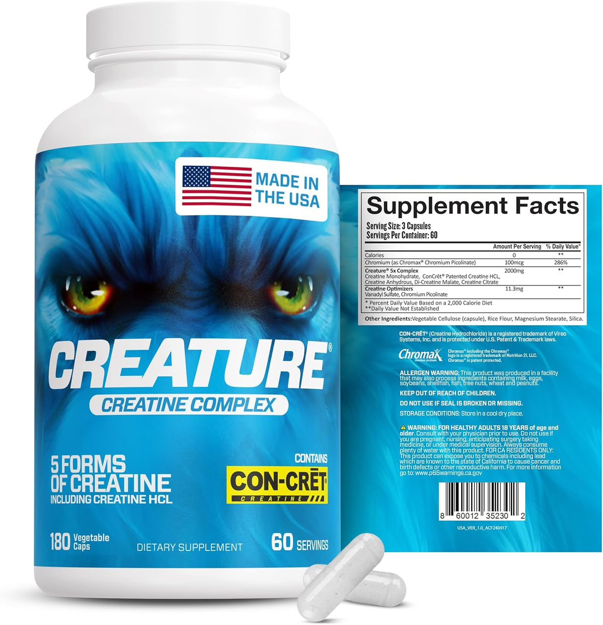 CREATURE® Complejo de Creatina - 5 Tipos, 180 Cápsulas