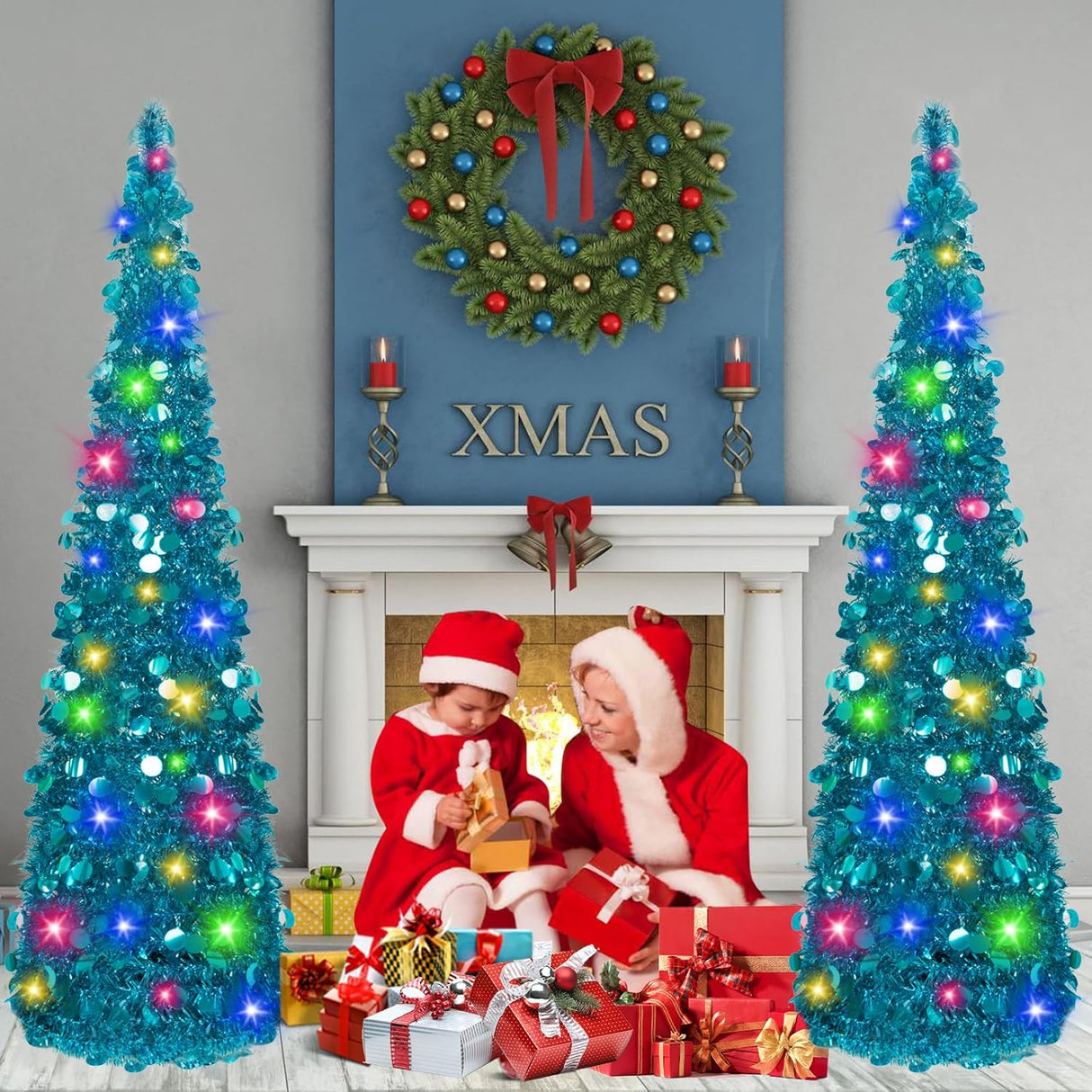 Árbol de Navidad Tinsel 5ft MACTING con Luces, Fácil Montaje