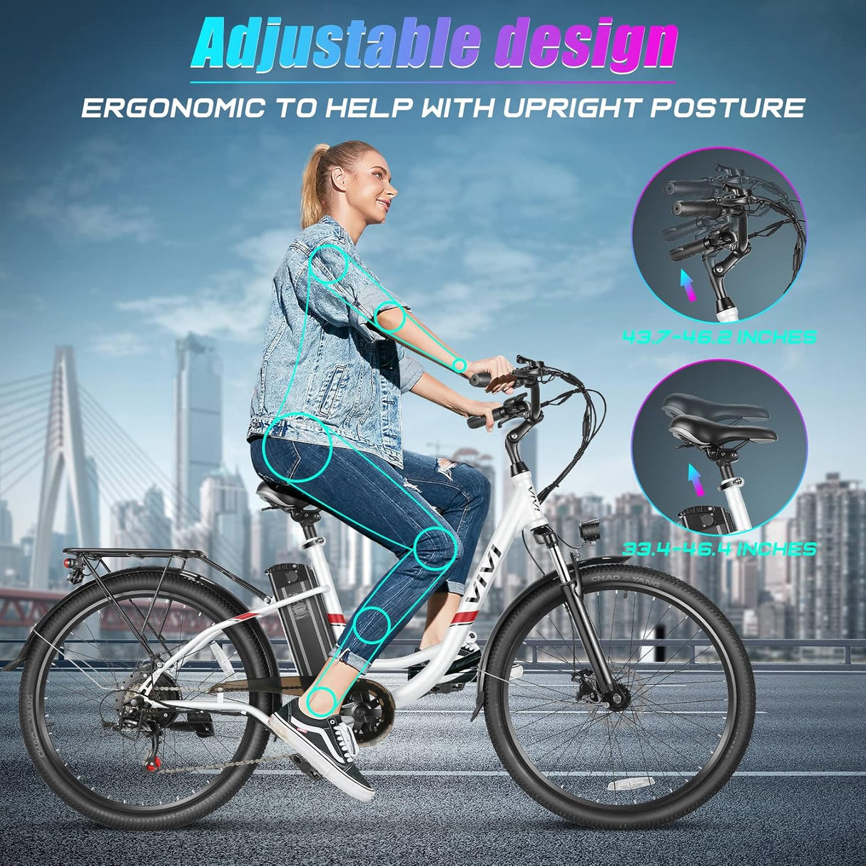 Bicicleta Eléctrica Vivi 750W, Batería Removible, 50 Millas