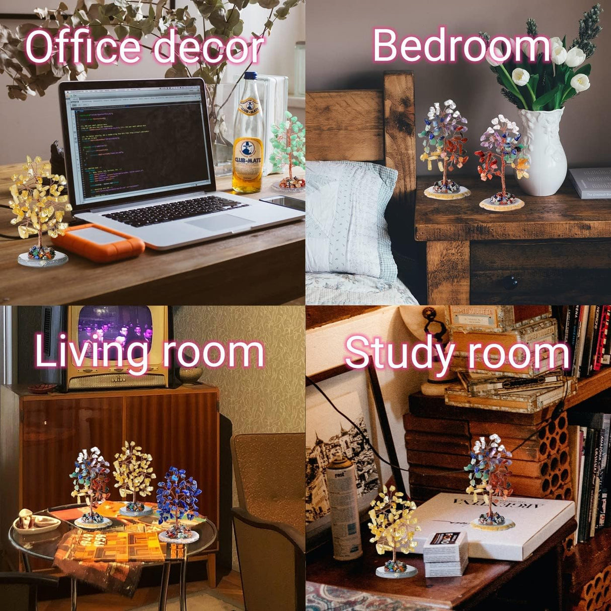 Árbol de cristal de citrino amarillo con base de ágata