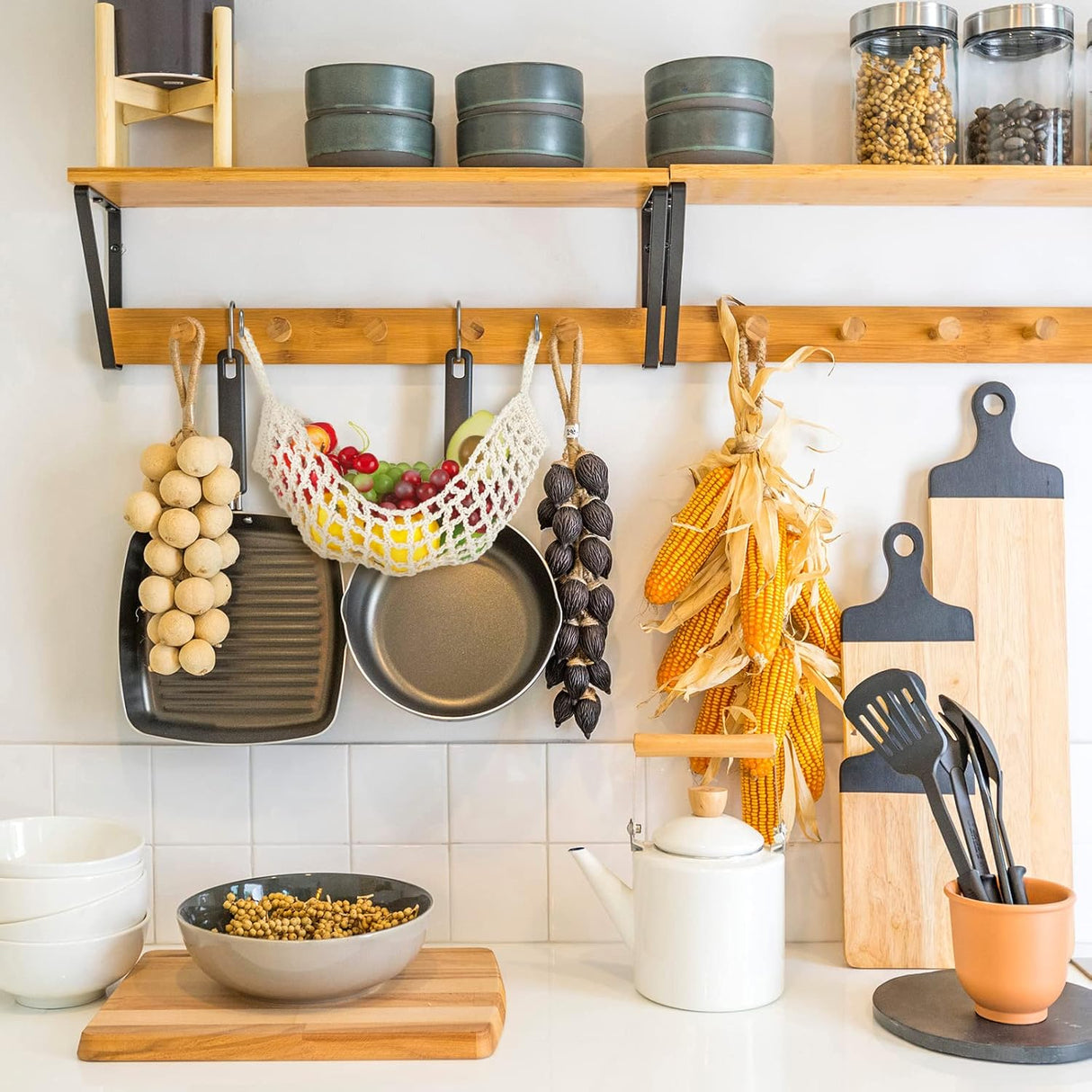 Hamaca de Frutas Macrame, 2 Pcs, 11.8x20 con 4 Ganchos