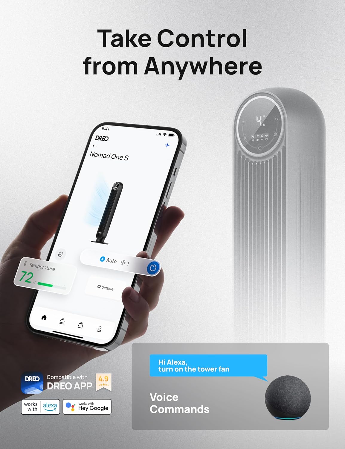 Ventilador de Torre Dreo, Oscilante, Silencioso, Control Remoto