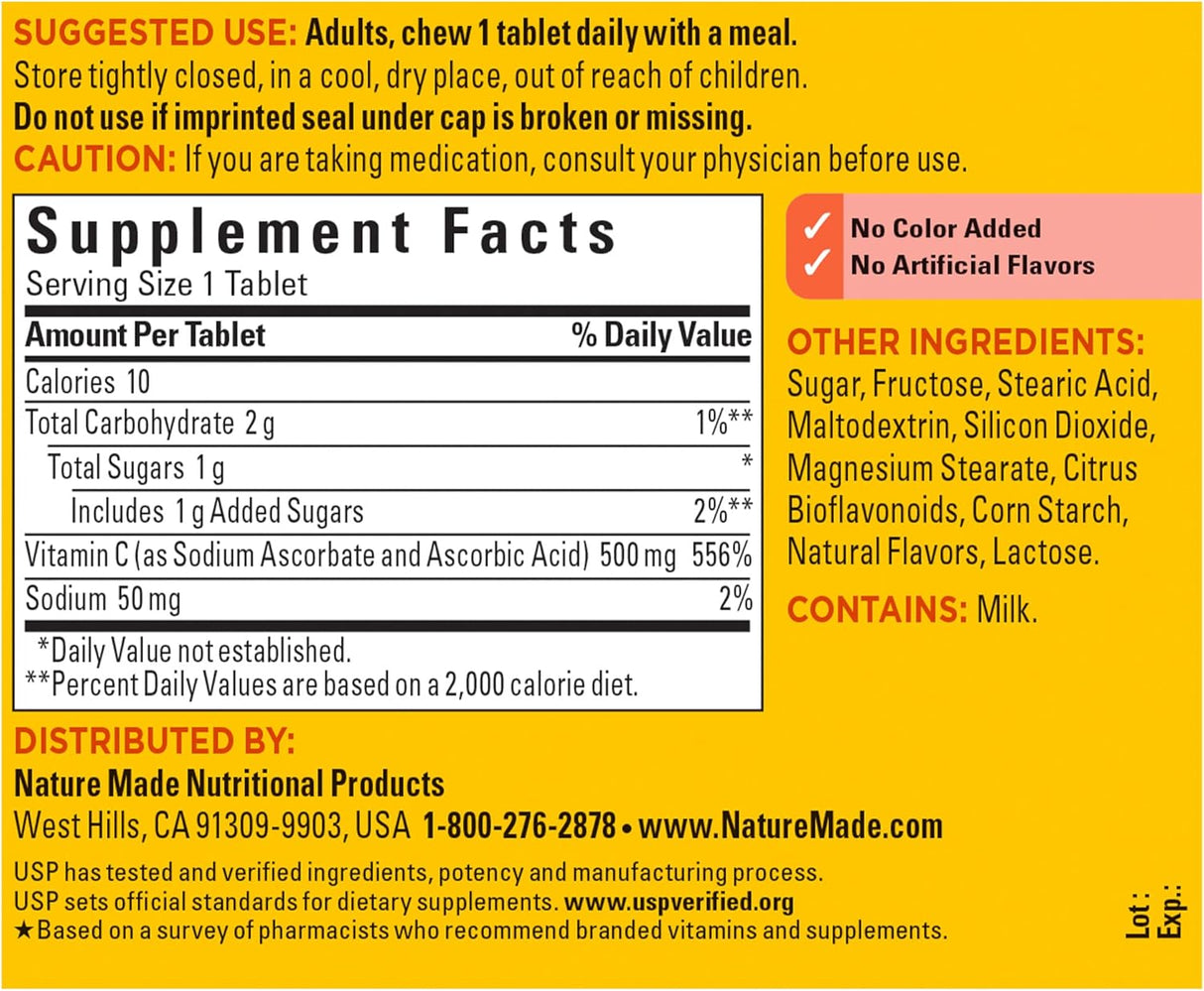 Suplemento Vitamina C masticable 500 mg dietético 60 cap