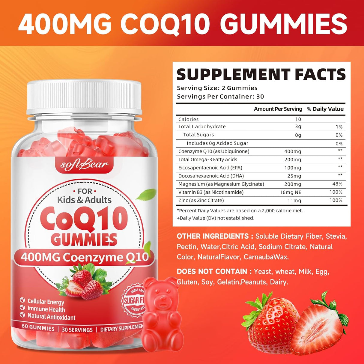 Softbear Gummies CoQ10 400mg con Omega-3 y Vitaminas 120