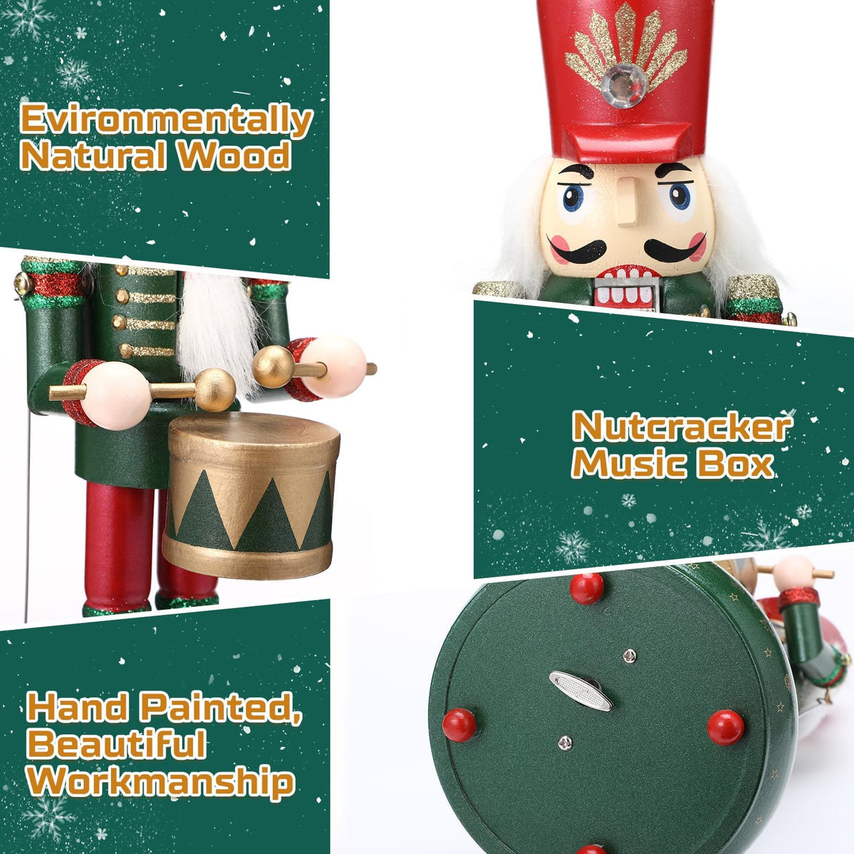 Figuras de Navidad Nutcracker, Biupky, 12 Madera, Caja Musical