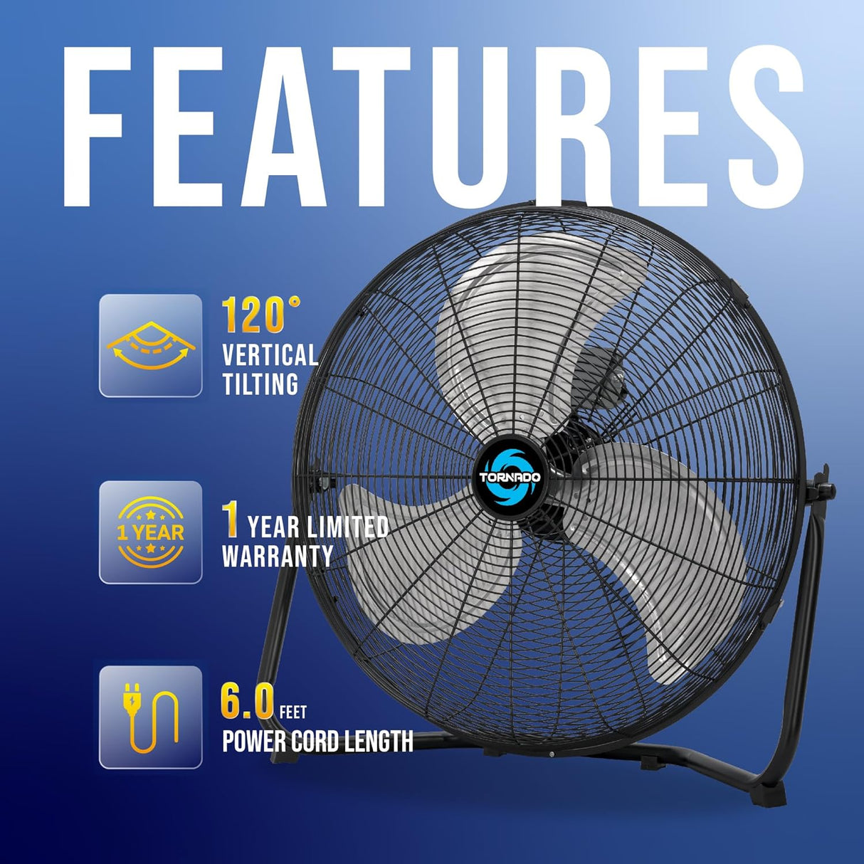 Ventilador de Piso Tornado 20, 3 Velocidades, 120° Inclinable