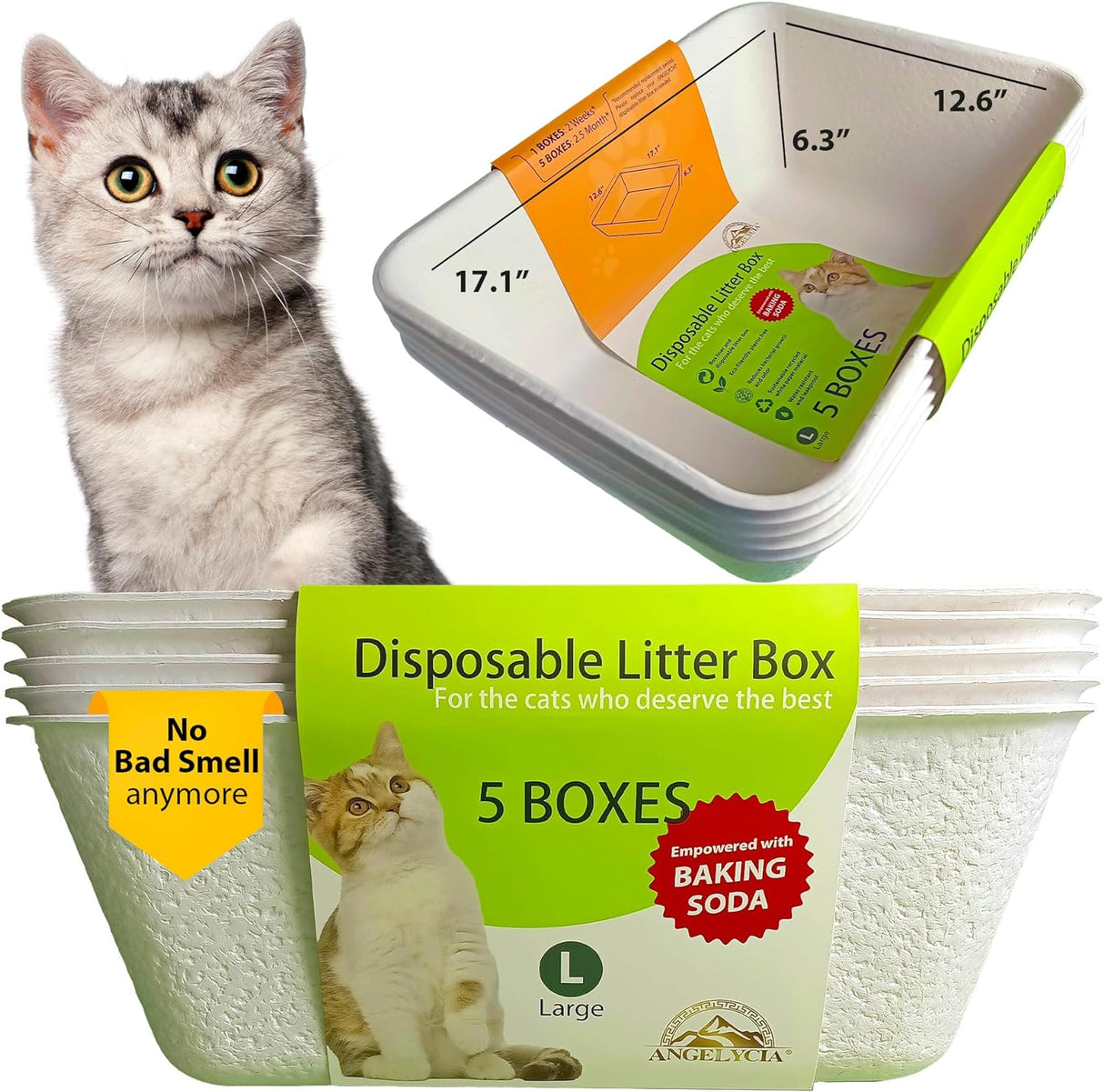 Cajas de arena desechables para gatos con bicarbonato 5 pack