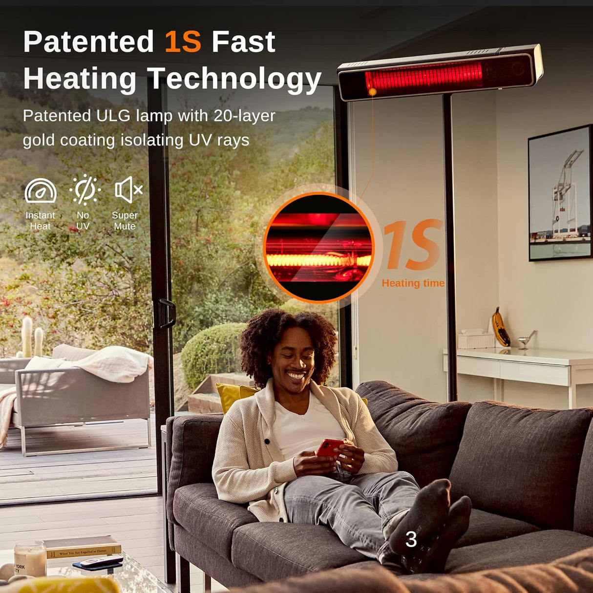 Calentador eléctrico de patio 1500 W con nanocristal