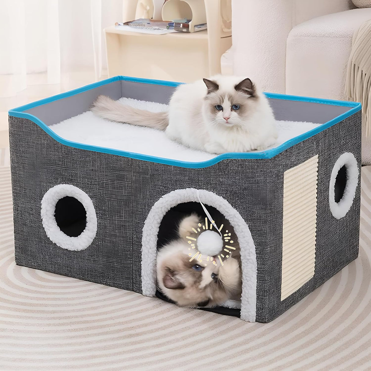Casa para Gatos - Cueva Grande con Rascador y Cojín Reversible
