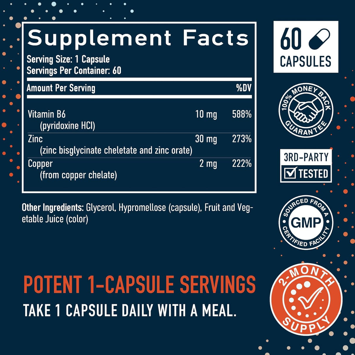 Suplementos de zinc de 30 mg con cobre Vegano sin gluten